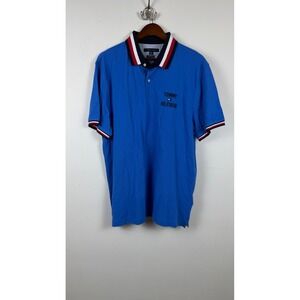 Tommy Hilfiger Mens XL Blue Custom Fit Short Sleeve Striped Collar Polo Shirt